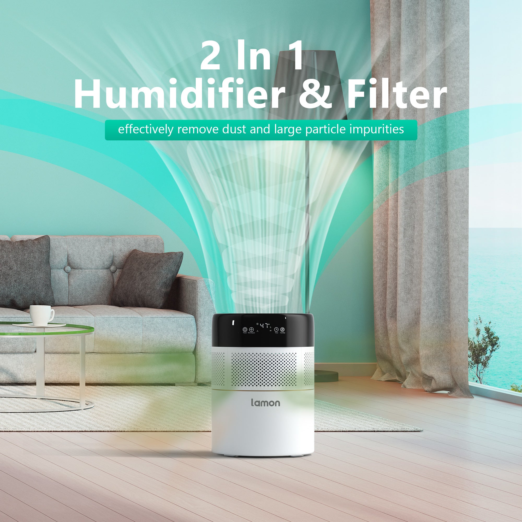 Lamon® MistZero Evaporative Humidifier with 𝐔𝐕 & 𝐀𝐧𝐢𝐨𝐧 & Ag+，4.5L,400ml/H