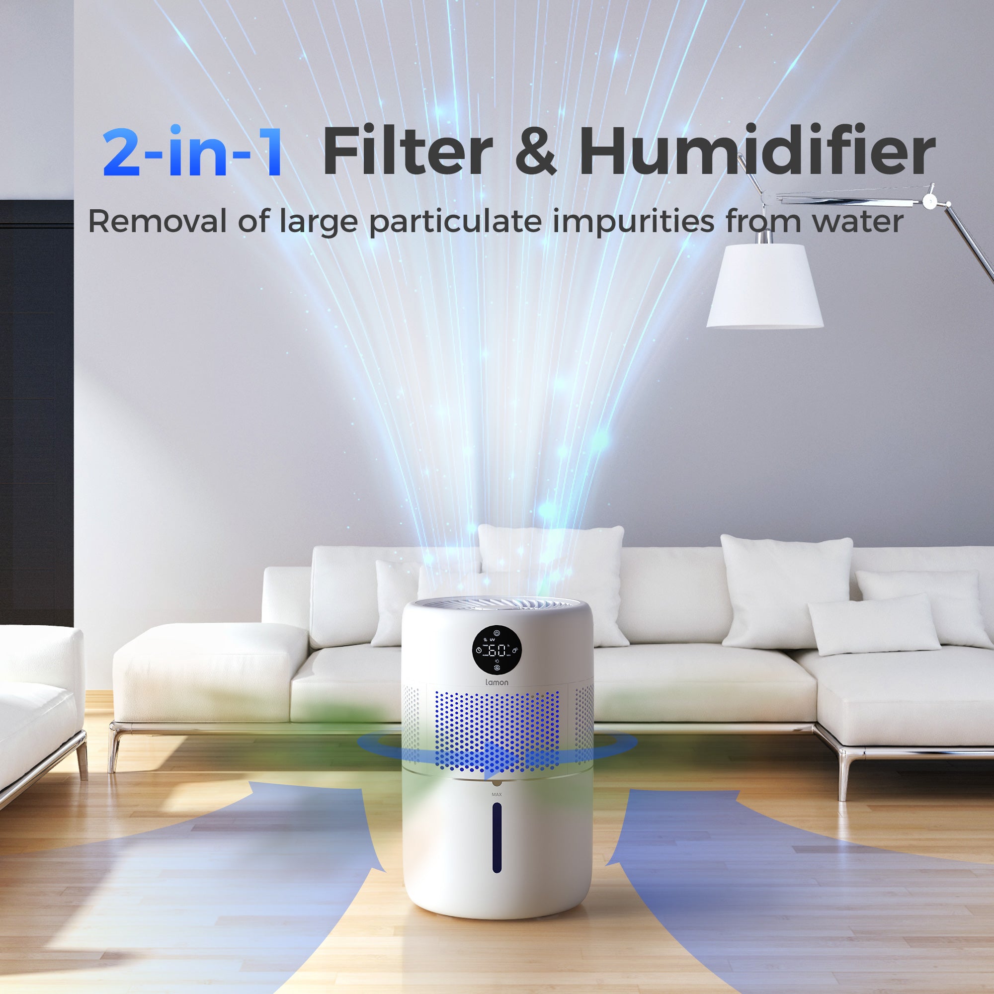 Lamon® MistZero S Evaporative Humidifier with 𝐔𝐕 & 𝐀𝐧𝐢𝐨𝐧 & Ag+，4.5L,400ml/H