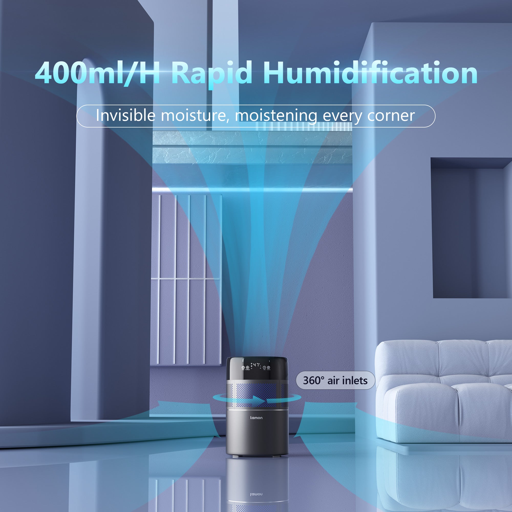 Lamon® MistZero Evaporative Humidifier with 𝐔𝐕 & 𝐀𝐧𝐢𝐨𝐧 & Ag+，4.5L,400ml/H